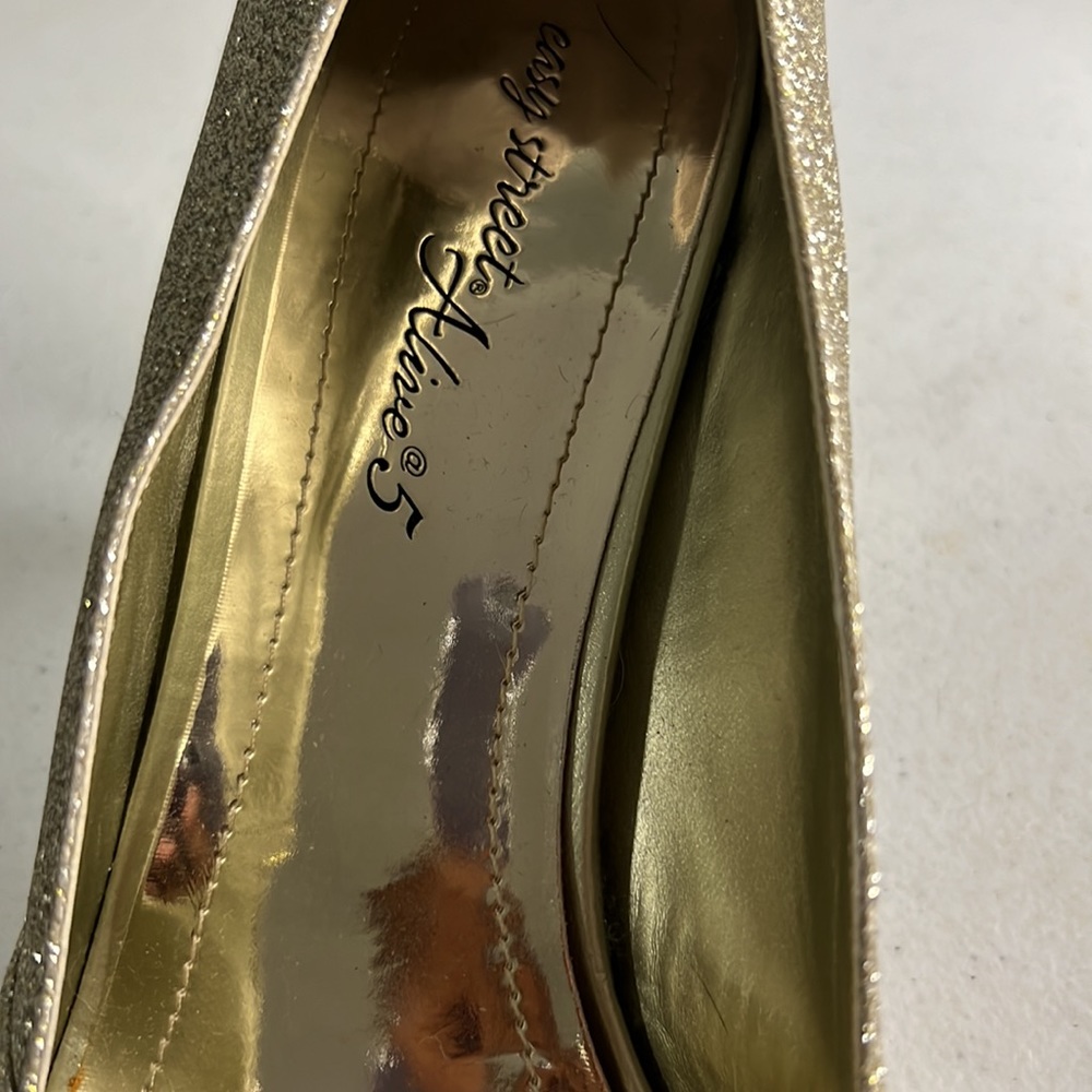 Gold Sparkle Peep Toe heels pumps for women Easy Street 12M - Picture 5 of 11